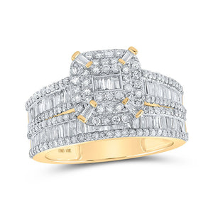 Wedding Collection | 10kt Yellow Gold Baguette Diamond Square Bridal Wedding Ring Band Set 1-1/2 Cttw | Splendid Jewellery GND