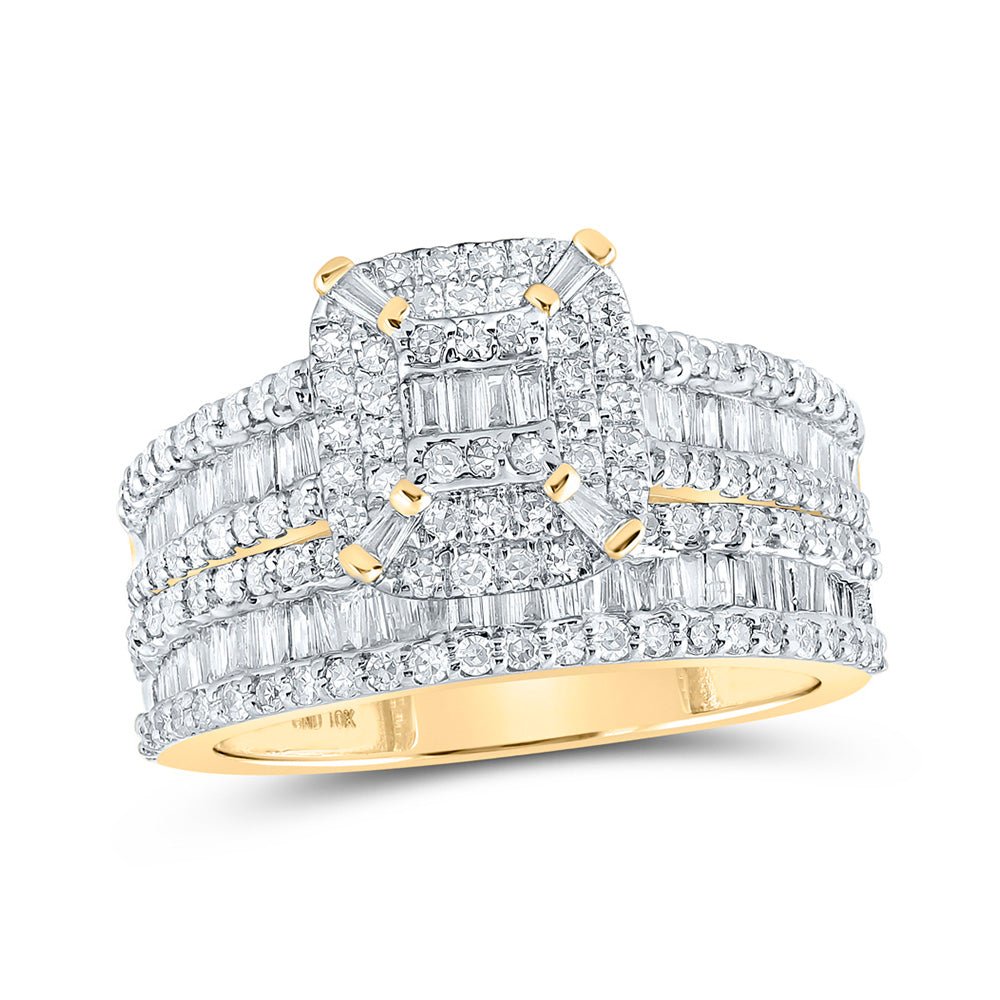 Wedding Collection | 10kt Yellow Gold Baguette Diamond Square Bridal Wedding Ring Band Set 1-1/3 Cttw | Splendid Jewellery GND