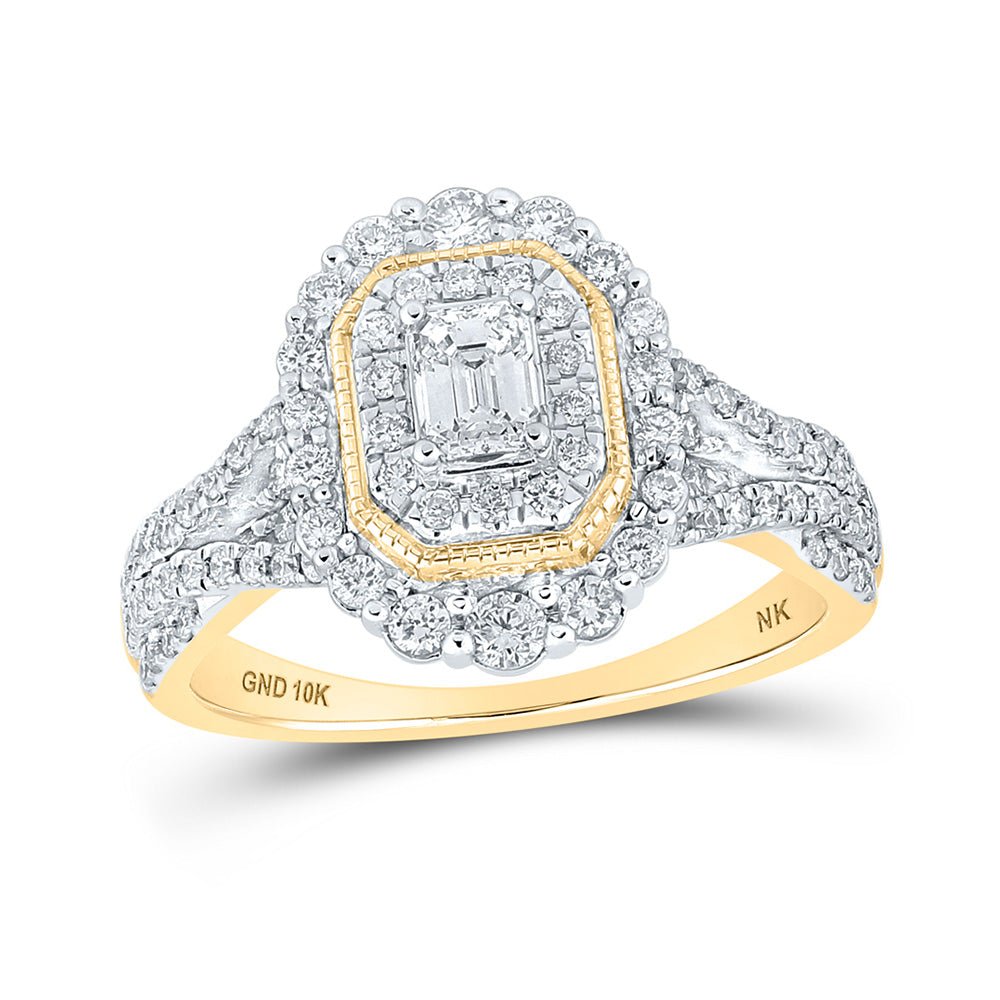 Wedding Collection | 10kt Yellow Gold Emerald Diamond Halo Bridal Wedding Engagement Ring 1 Cttw | Splendid Jewellery GND