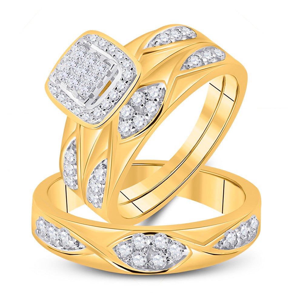 Wedding Collection | 10kt Yellow Gold His Hers Princess Diamond Square Matching Wedding Set 5/8 Cttw | Splendid Jewellery GND