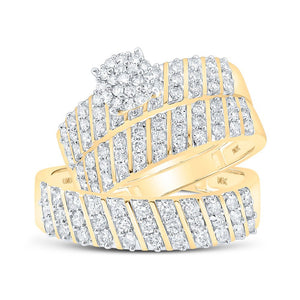 Wedding Collection | 10kt Yellow Gold His Hers Round Diamond Cluster Matching Wedding Set 1-1/4 Cttw | Splendid Jewellery GND