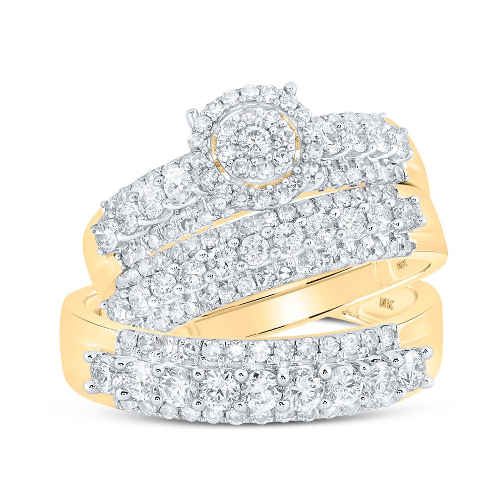 Wedding Collection | 10kt Yellow Gold His Hers Round Diamond Cluster Matching Wedding Set 1-3/4 Cttw | Splendid Jewellery GND