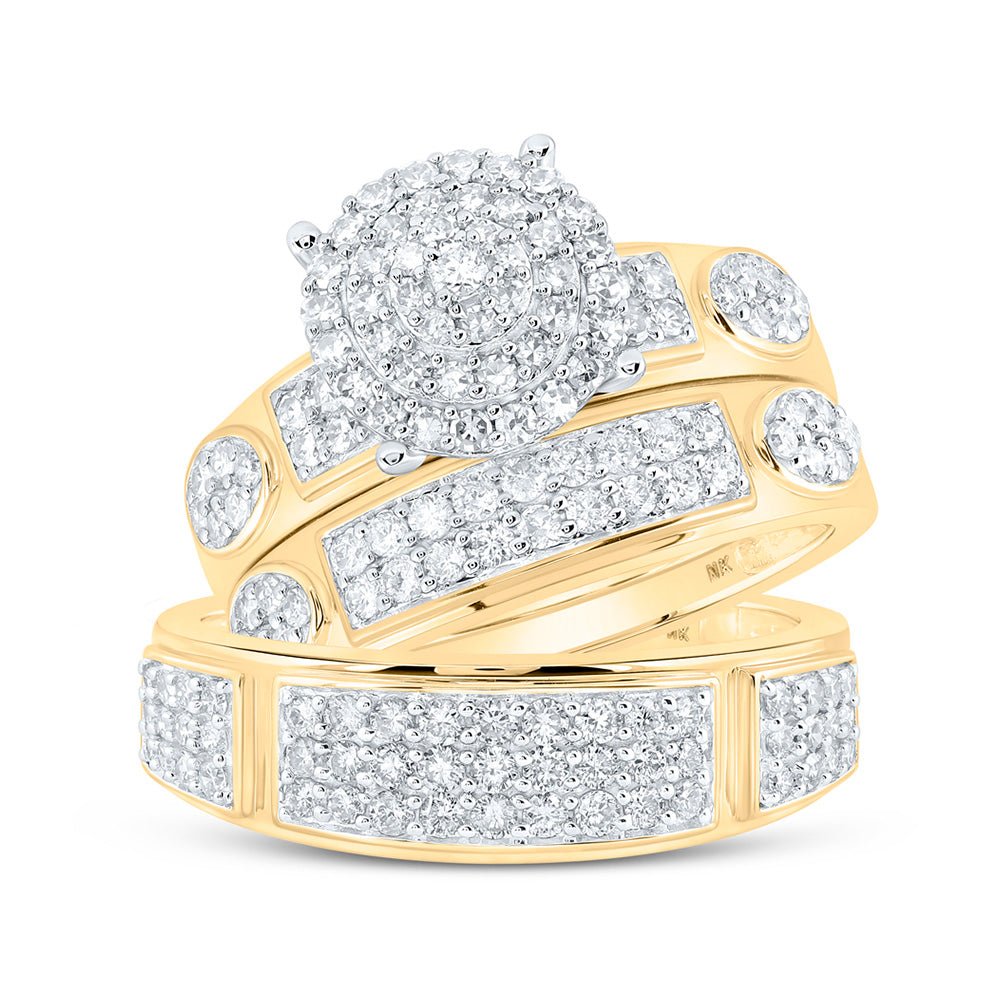 Wedding Collection | 10kt Yellow Gold His Hers Round Diamond Cluster Matching Wedding Set 1-3/8 Cttw | Splendid Jewellery GND