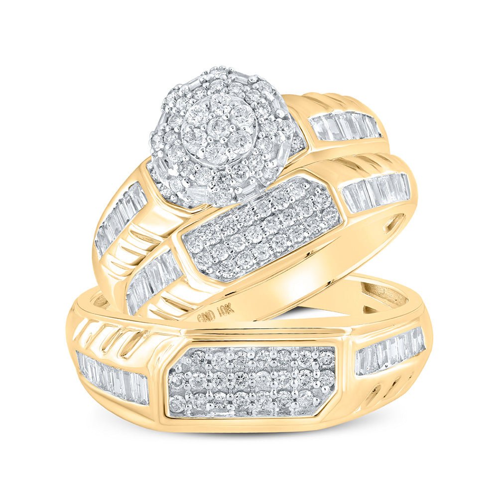 Wedding Collection | 10kt Yellow Gold His Hers Round Diamond Cluster Matching Wedding Set 1 Cttw | Splendid Jewellery GND