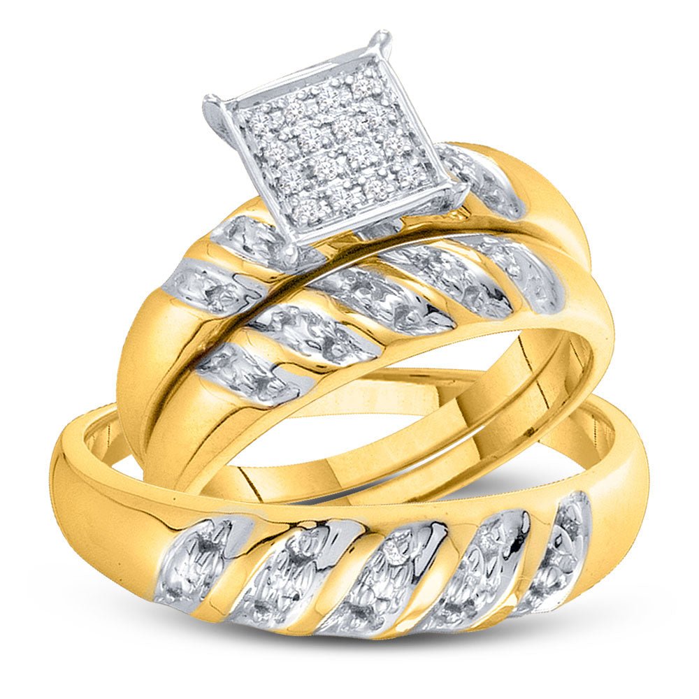 Wedding Collection | 10kt Yellow Gold His Hers Round Diamond Cluster Matching Wedding Set 1/12 Cttw | Splendid Jewellery GND