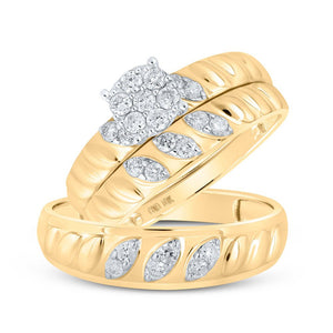 Wedding Collection | 10kt Yellow Gold His Hers Round Diamond Cluster Matching Wedding Set 1/2 Cttw | Splendid Jewellery GND