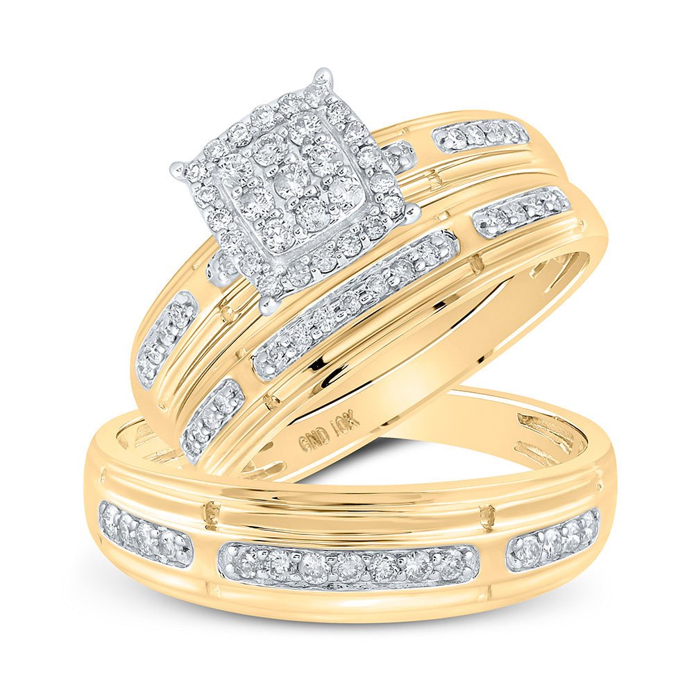 Wedding Collection | 10kt Yellow Gold His Hers Round Diamond Cluster Matching Wedding Set 1/2 Cttw | Splendid Jewellery GND