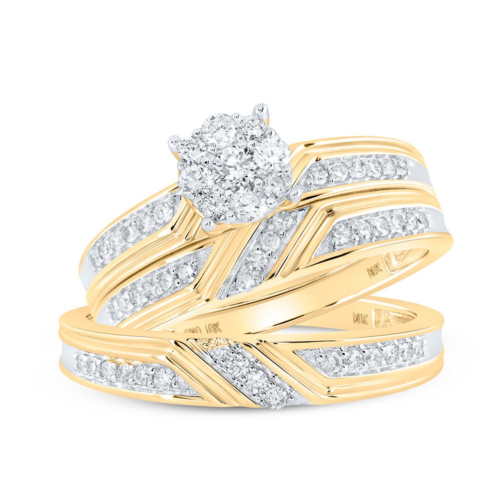 Wedding Collection | 10kt Yellow Gold His Hers Round Diamond Cluster Matching Wedding Set 1/2 Cttw | Splendid Jewellery GND