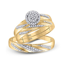 Load image into Gallery viewer, Eternal Love 10kt Yellow Gold His Hers Round Diamond Cluster Matching Wedding Set Top view from the 10Kt Yellow Gold His Hers Round Diamond Cluster Matching Wedding Set 1 3 Cttwpin220478 collection by Splendid Jewellery