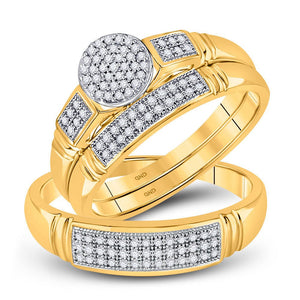 Wedding Collection | 10kt Yellow Gold His Hers Round Diamond Cluster Matching Wedding Set 1/3 Cttw | Splendid Jewellery GND