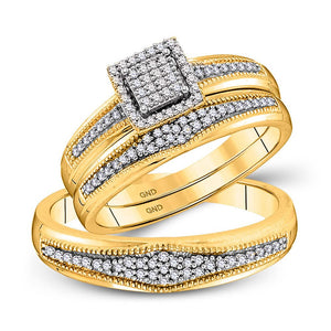 Wedding Collection | 10kt Yellow Gold His Hers Round Diamond Cluster Matching Wedding Set 1/3 Cttw | Splendid Jewellery GND