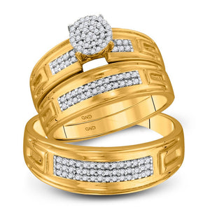 Wedding Collection | 10kt Yellow Gold His Hers Round Diamond Cluster Matching Wedding Set 1/3 Cttw | Splendid Jewellery GND