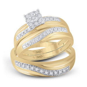 Wedding Collection | 10kt Yellow Gold His Hers Round Diamond Cluster Matching Wedding Set 1/3 Cttw | Splendid Jewellery GND