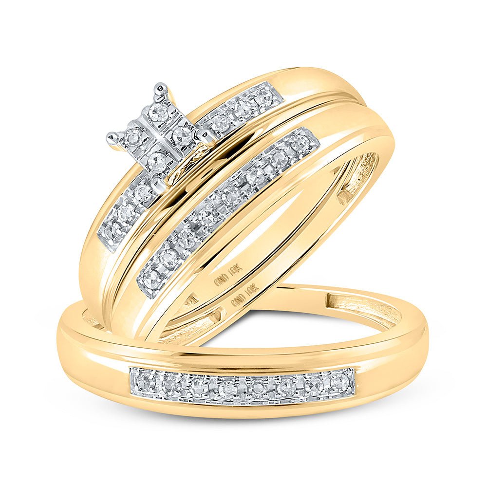 Wedding Collection | 10kt Yellow Gold His Hers Round Diamond Cluster Matching Wedding Set 1/5 Cttw | Splendid Jewellery GND