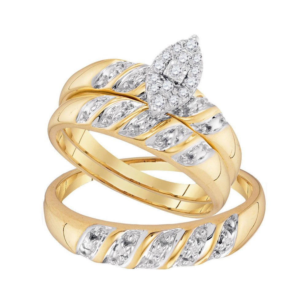 Wedding Collection | 10kt Yellow Gold His Hers Round Diamond Cluster Matching Wedding Set 1/8 Cttw | Splendid Jewellery GND