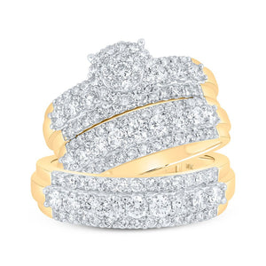 Wedding Collection | 10kt Yellow Gold His Hers Round Diamond Cluster Matching Wedding Set 2-5/8 Cttw | Splendid Jewellery GND