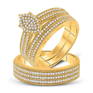 Wedding Collection | 10kt Yellow Gold His Hers Round Diamond Cluster Matching Wedding Set 3/4 Cttw | Splendid Jewellery GND