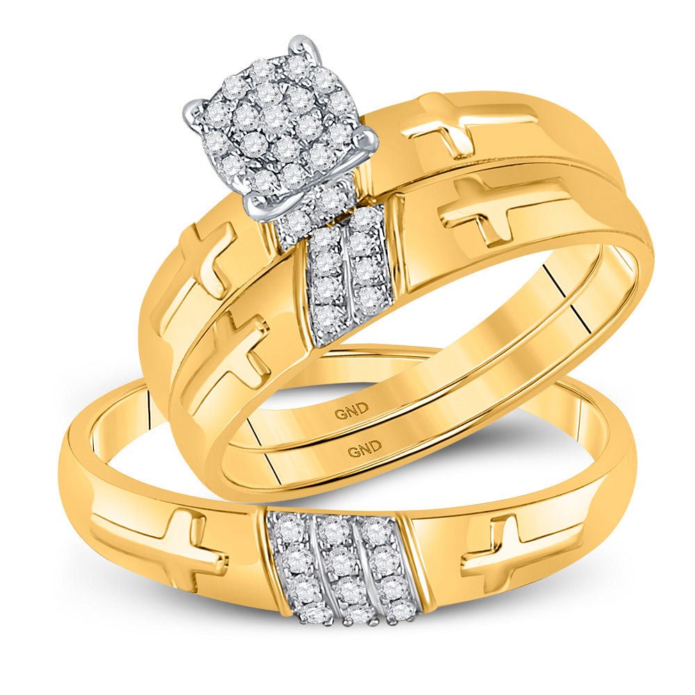 Wedding Collection | 10kt Yellow Gold His Hers Round Diamond Cross Matching Wedding Set 1/4 Cttw | Splendid Jewellery GND