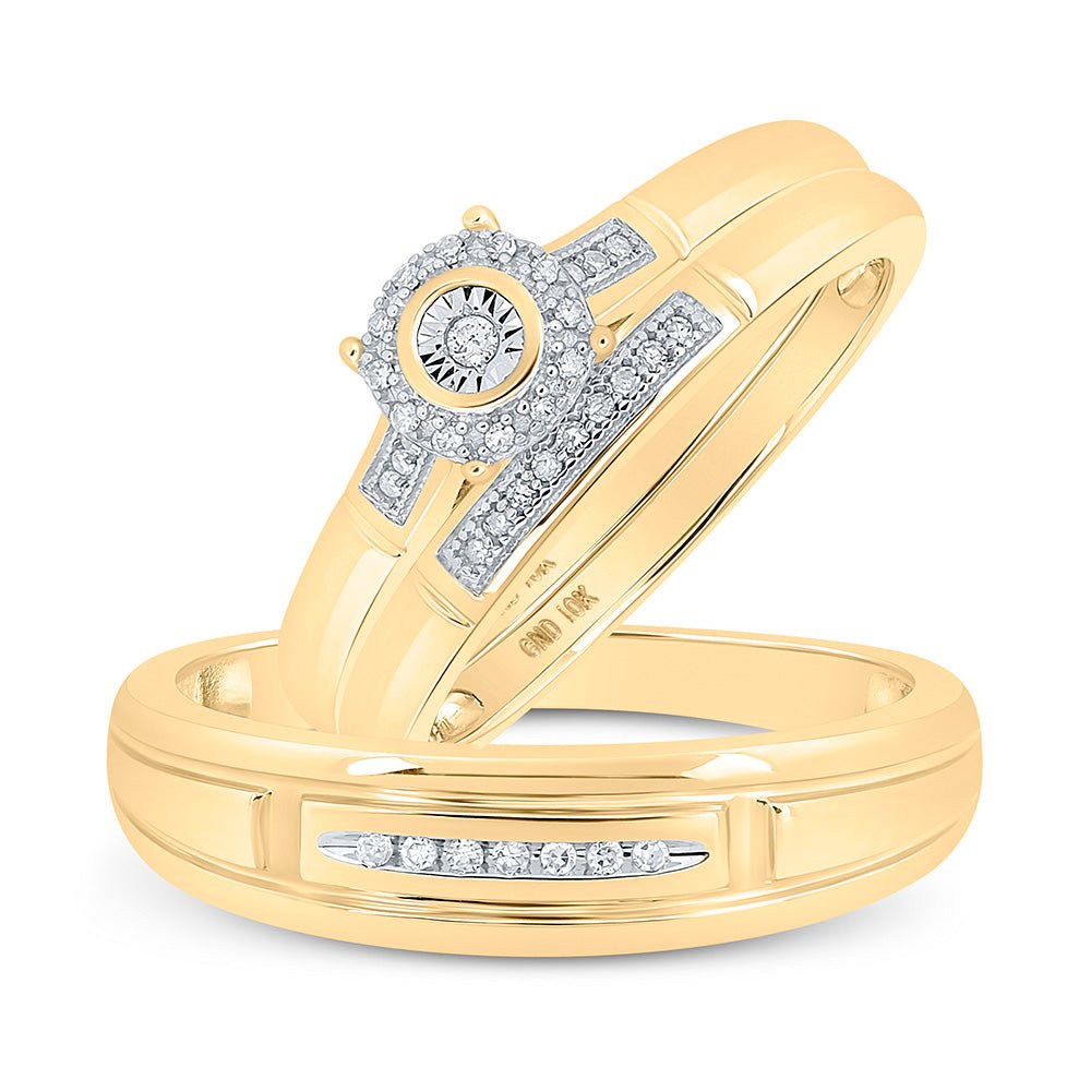 Wedding Collection | 10kt Yellow Gold His Hers Round Diamond Halo Matching Wedding Set 1/10 Cttw | Splendid Jewellery GND