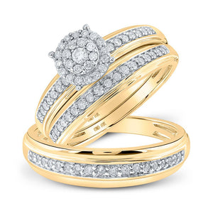 Wedding Collection | 10kt Yellow Gold His Hers Round Diamond Halo Matching Wedding Set 1/2 Cttw | Splendid Jewellery GND