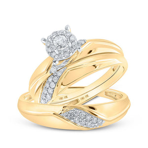 Wedding Collection | 10kt Yellow Gold His Hers Round Diamond Halo Matching Wedding Set 1/3 Cttw | Splendid Jewellery GND