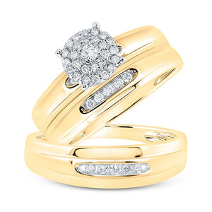 Wedding Collection | 10kt Yellow Gold His Hers Round Diamond Halo Matching Wedding Set 1/3 Cttw | Splendid Jewellery GND