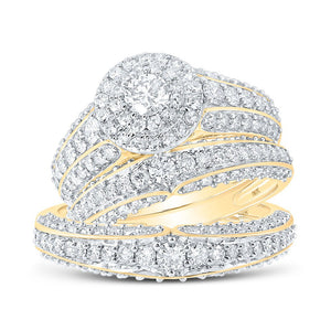 Wedding Collection | 10kt Yellow Gold His Hers Round Diamond Halo Matching Wedding Set 2-3/8 Cttw | Splendid Jewellery GND