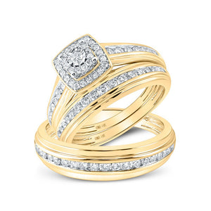 Wedding Collection | 10kt Yellow Gold His Hers Round Diamond Halo Matching Wedding Set 7/8 Cttw | Splendid Jewellery GND