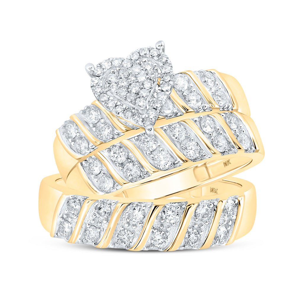 Wedding Collection | 10kt Yellow Gold His Hers Round Diamond Heart Matching Wedding Set 1 Cttw | Splendid Jewellery GND