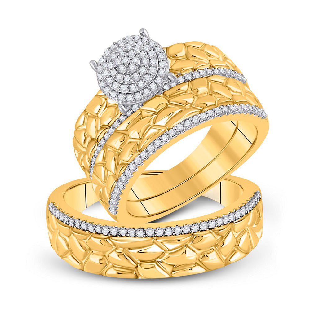 Wedding Collection | 10kt Yellow Gold His Hers Round Diamond Nugget Cluster Matching Wedding Set 3/8 Cttw | Splendid Jewellery GND