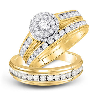 Wedding Collection | 10kt Yellow Gold His Hers Round Diamond Solitaire Matching Wedding Set 1-5/8 Cttw | Splendid Jewellery GND