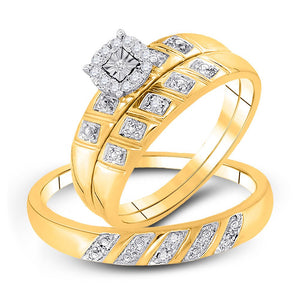 Wedding Collection | 10kt Yellow Gold His Hers Round Diamond Solitaire Matching Wedding Set 1/10 Cttw | Splendid Jewellery GND