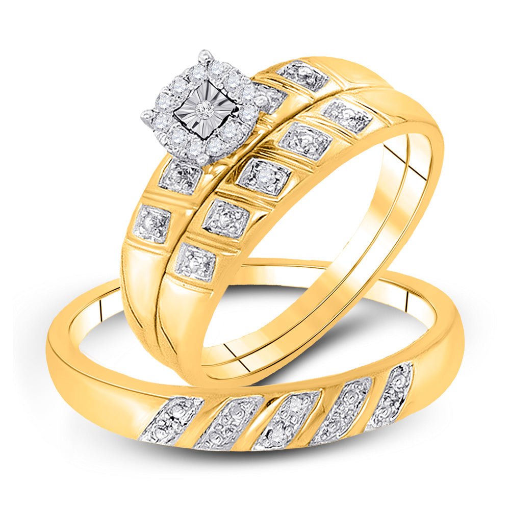 Wedding Collection | 10kt Yellow Gold His Hers Round Diamond Solitaire Matching Wedding Set 1/10 Cttw | Splendid Jewellery GND