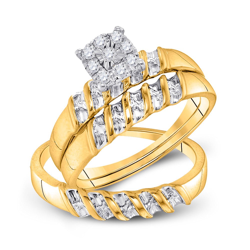 Wedding Collection | 10kt Yellow Gold His Hers Round Diamond Solitaire Matching Wedding Set 1/8 Cttw | Splendid Jewellery GND