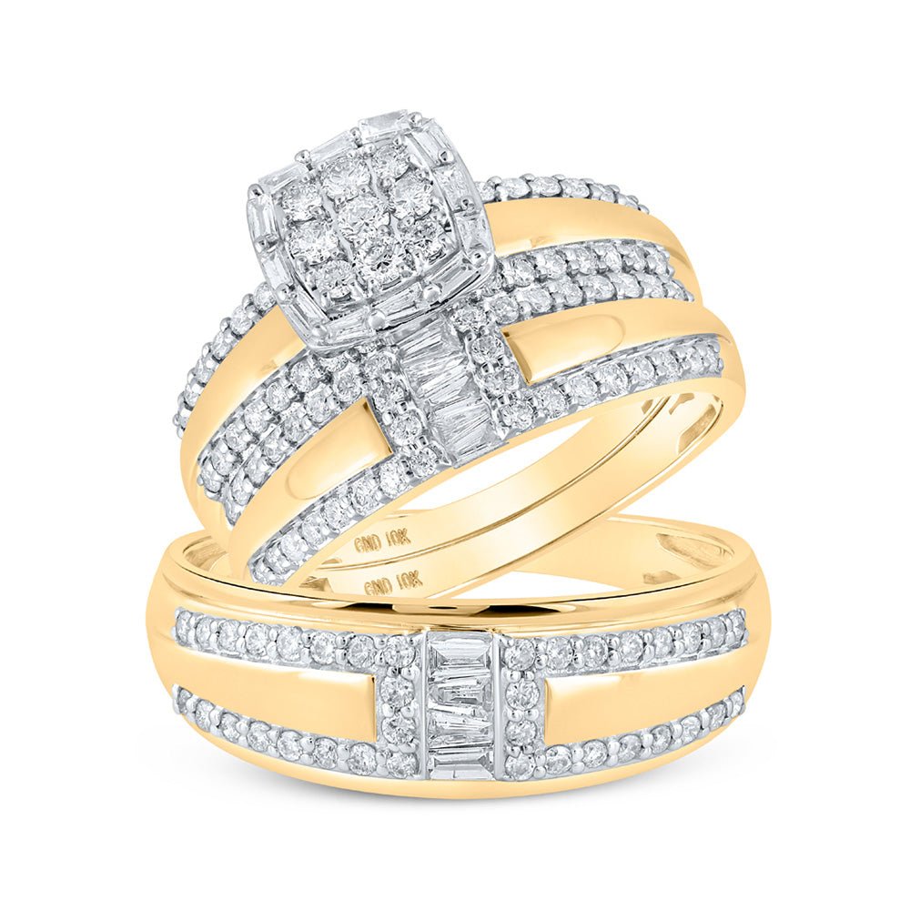 Wedding Collection | 10kt Yellow Gold His Hers Round Diamond Square Matching Wedding Set 1 Cttw | Splendid Jewellery GND