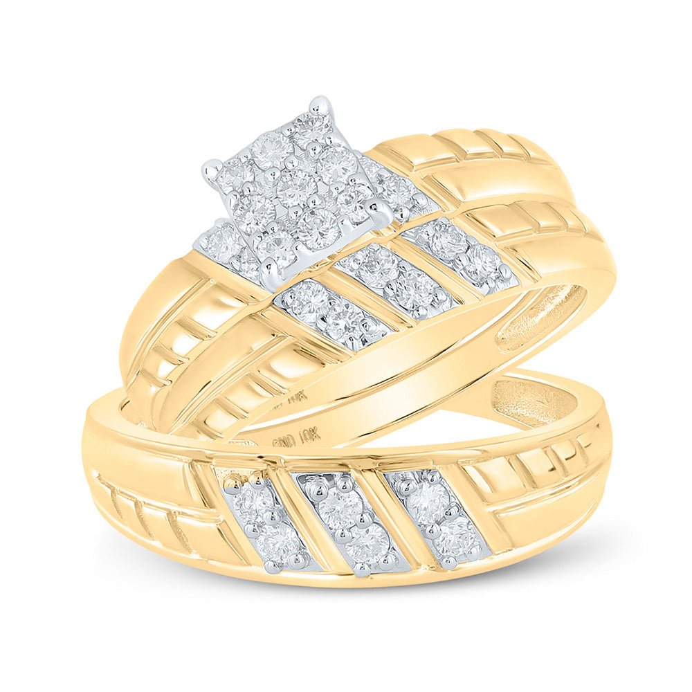 Wedding Collection | 10kt Yellow Gold His Hers Round Diamond Square Matching Wedding Set 1/2 Cttw | Splendid Jewellery GND