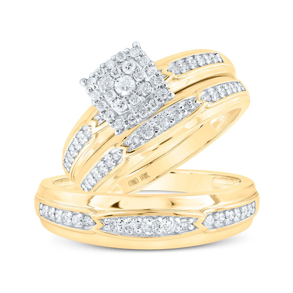 Wedding Collection | 10kt Yellow Gold His Hers Round Diamond Square Matching Wedding Set 1/2 Cttw | Splendid Jewellery GND