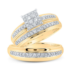 Wedding Collection | 10kt Yellow Gold His Hers Round Diamond Square Matching Wedding Set 1/2 Cttw | Splendid Jewellery GND