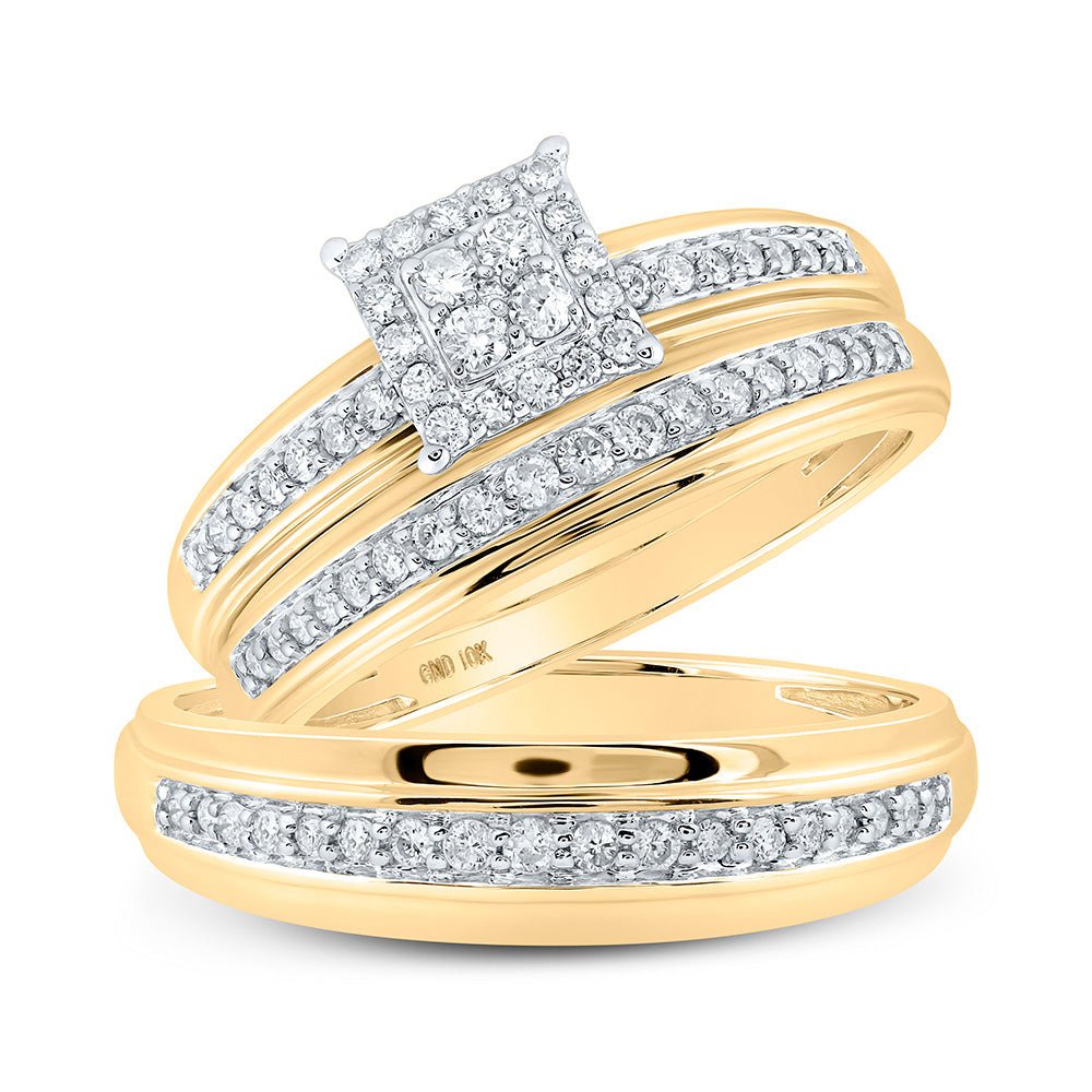 Wedding Collection | 10kt Yellow Gold His Hers Round Diamond Square Matching Wedding Set 1/2 Cttw | Splendid Jewellery GND