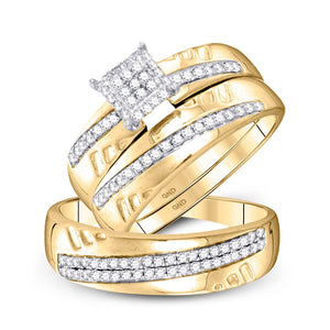 Wedding Collection | 10kt Yellow Gold His Hers Round Diamond Square Matching Wedding Set 1/2 Cttw | Splendid Jewellery GND