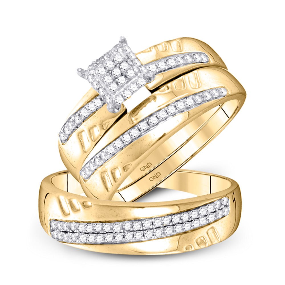 Wedding Collection | 10kt Yellow Gold His Hers Round Diamond Square Matching Wedding Set 1/2 Cttw | Splendid Jewellery GND