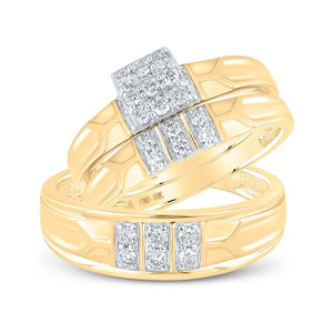Wedding Collection | 10kt Yellow Gold His Hers Round Diamond Square Matching Wedding Set 1/2 Cttw | Splendid Jewellery GND
