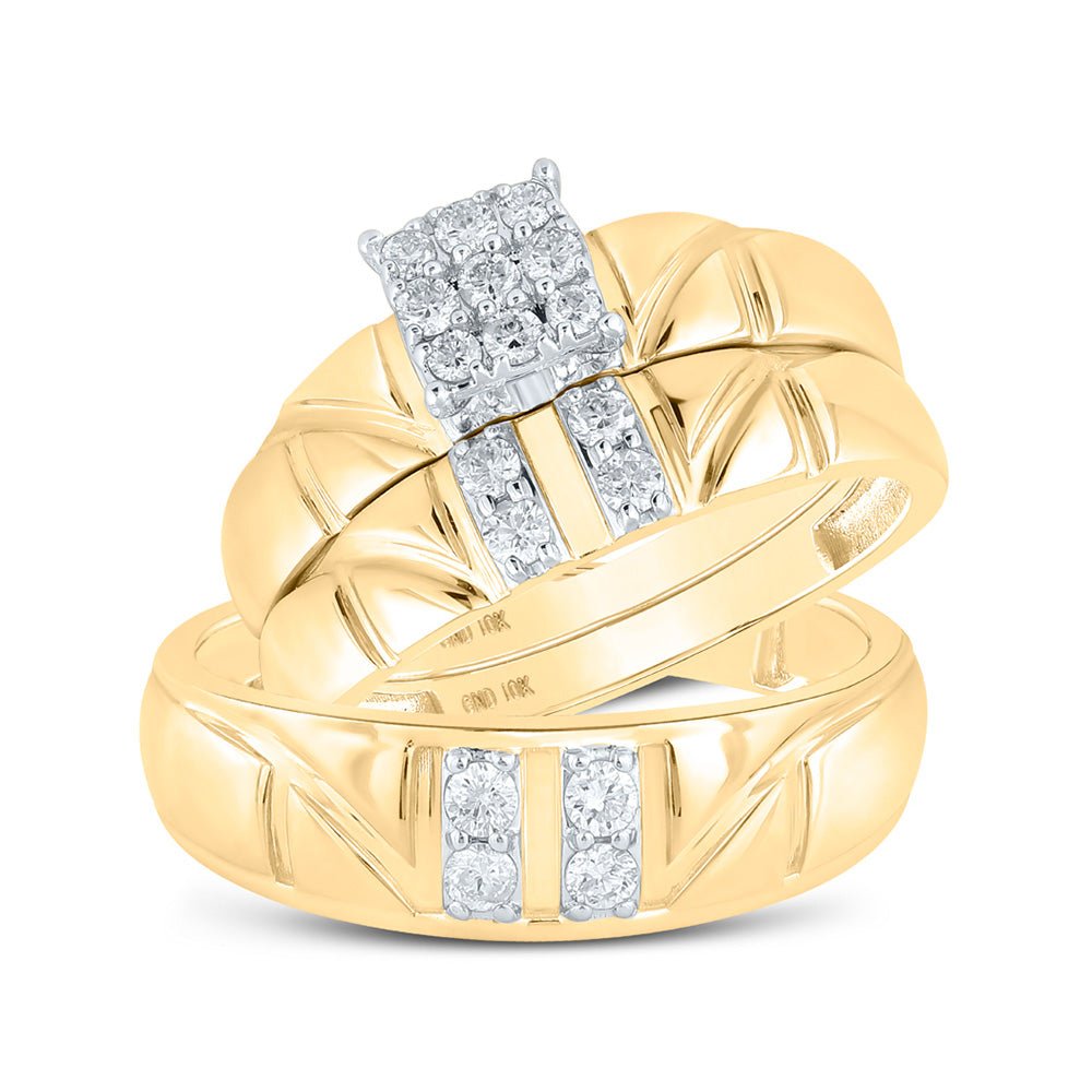 Wedding Collection | 10kt Yellow Gold His Hers Round Diamond Square Matching Wedding Set 1/2 Cttw | Splendid Jewellery GND