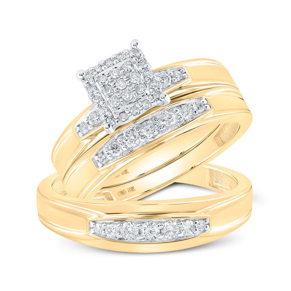 Wedding Collection | 10kt Yellow Gold His Hers Round Diamond Square Matching Wedding Set 1/2 Cttw | Splendid Jewellery GND