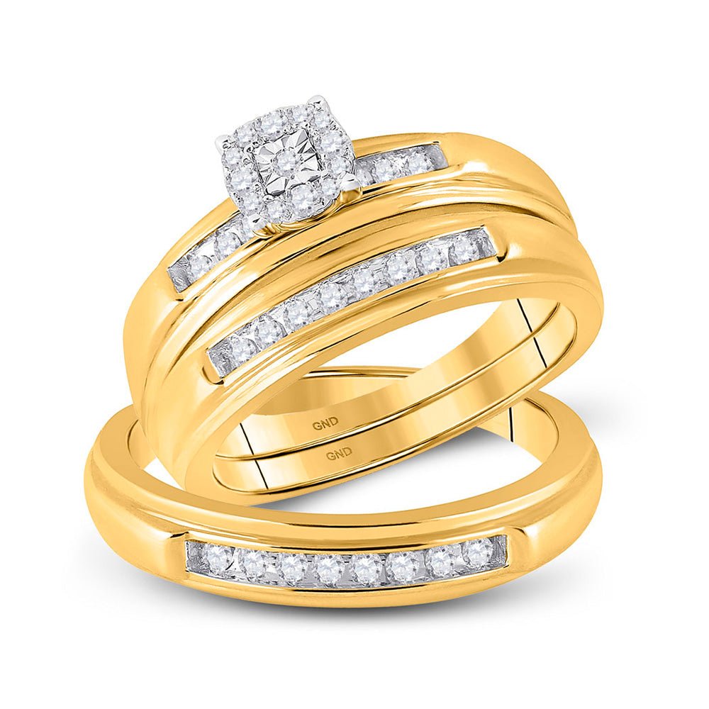 Wedding Collection | 10kt Yellow Gold His Hers Round Diamond Square Matching Wedding Set 1/3 Cttw | Splendid Jewellery GND