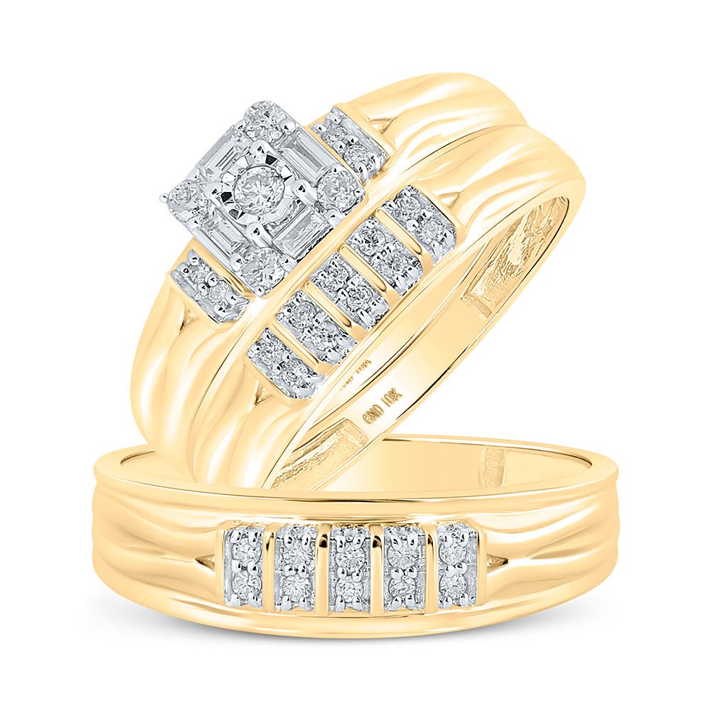 Wedding Collection | 10kt Yellow Gold His Hers Round Diamond Square Matching Wedding Set 1/3 Cttw | Splendid Jewellery GND