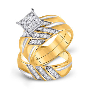 Wedding Collection | 10kt Yellow Gold His Hers Round Diamond Square Matching Wedding Set 1/3 Cttw | Splendid Jewellery GND