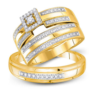 Wedding Collection | 10kt Yellow Gold His Hers Round Diamond Square Matching Wedding Set 1/4 Cttw | Splendid Jewellery GND