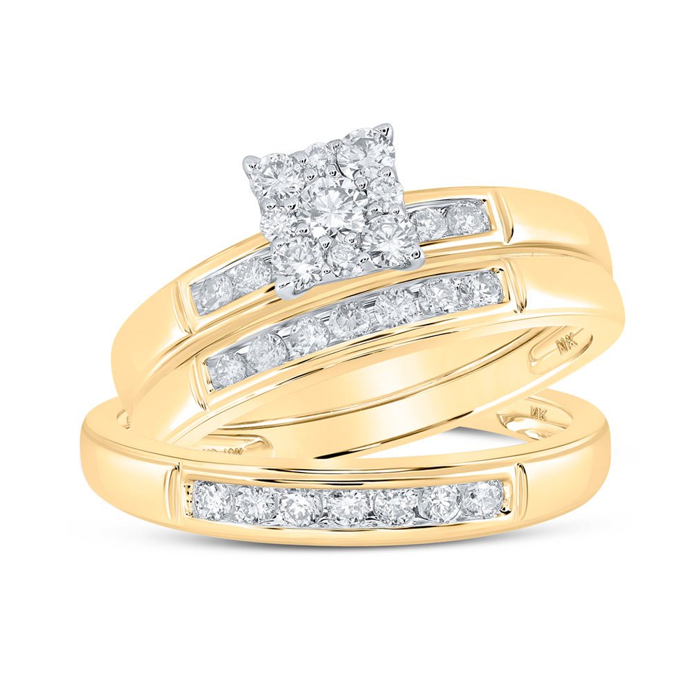 Wedding Collection | 10kt Yellow Gold His Hers Round Diamond Square Matching Wedding Set 3/4 Cttw | Splendid Jewellery GND