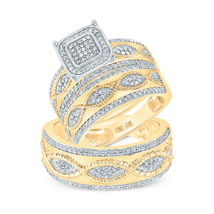 Wedding Collection | 10kt Yellow Gold His Hers Round Diamond Square Matching Wedding Set 3/4 Cttw | Splendid Jewellery GND